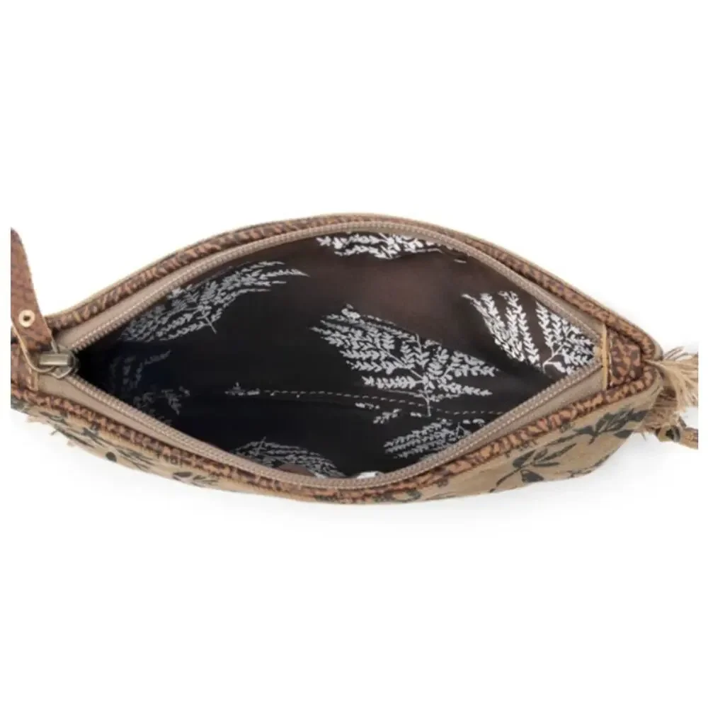 NWT Western Mixed Print and Leather Mini Wristlet Trailmark Bag